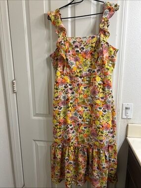 BCBGeneration Yellow and Pink Floral Ruffle Strap Dress